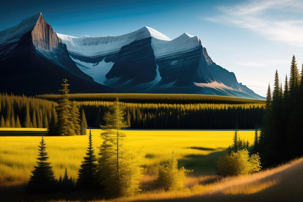 Un paysage de montagne canadien avec une montagne en arrière-plan