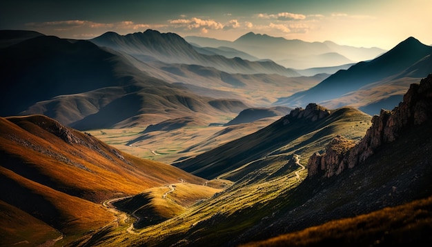 Un paysage de montagne avec une chaîne de montagnes en arrière-plan