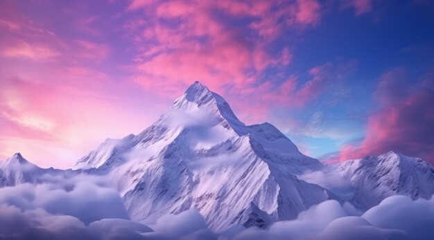 un paysage de montagne avec un coucher de soleil en arrière-plan