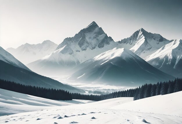 Photo un paysage de montagne enneigé avec une montagne enneigée en arrière-plan