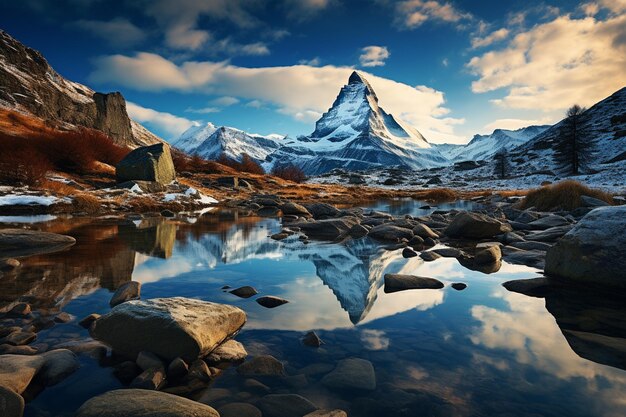 Photo paysage de montagne enneigé