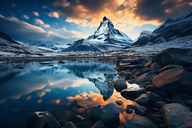 Photo un paysage de montagne enneigée