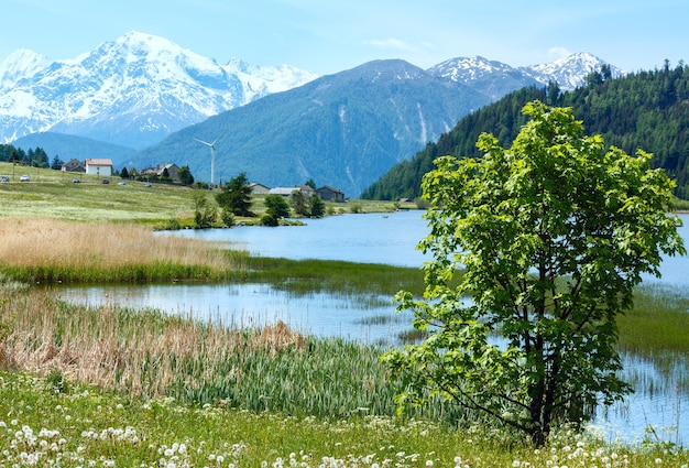 Paysage de montagne d'été avec le lac Lago di Resia (Italie)