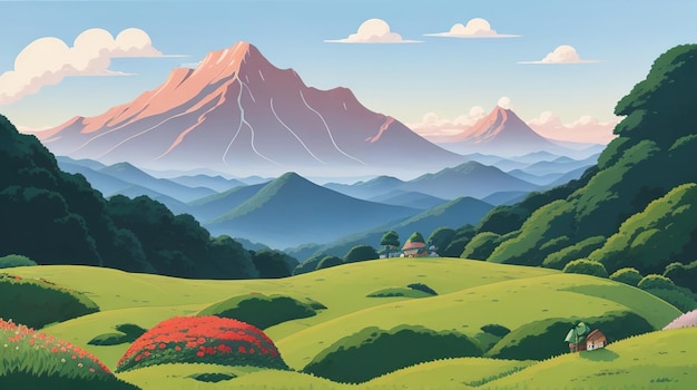 Paysage de montagne avec de l'herbe verte