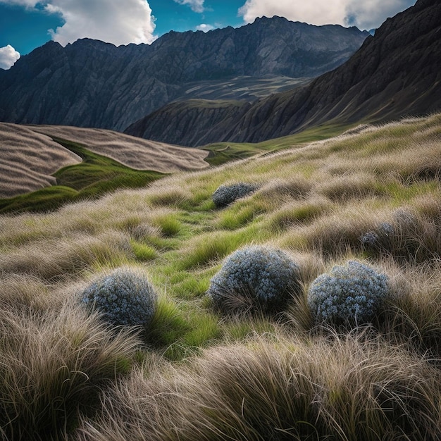 Paysage de montagne avec de l'herbe