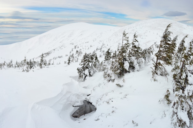 Photo paysage de montagne d'hiver dans les carpates, ukraine