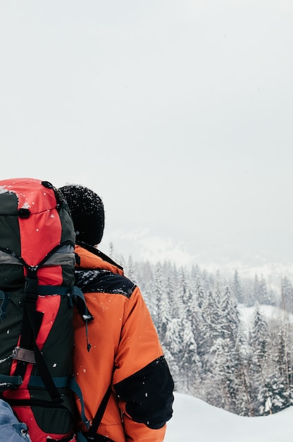 paysage de montagne d'hiver vue arrière touristique