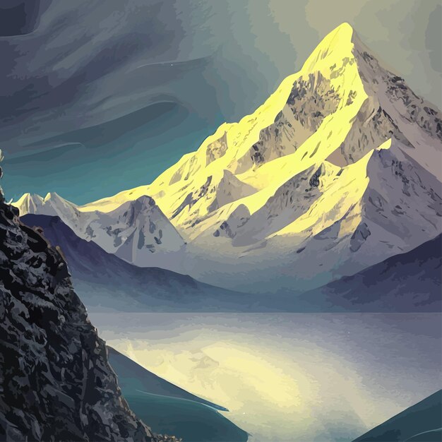 Photo paysage de montagne illustration de paysage de montagne fond abstrait thème fantastique matin