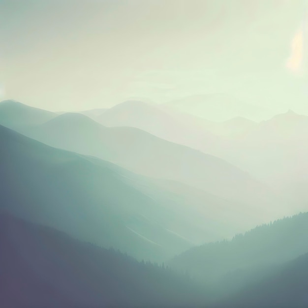 paysage de montagne à la lumière pâle du soleil