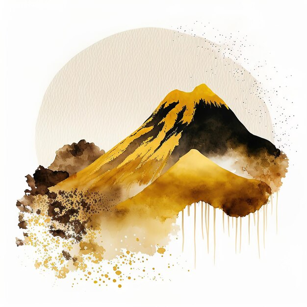 Paysage de montagne minimaliste avec pinceau doré aquarelle et illustration 3d de texture