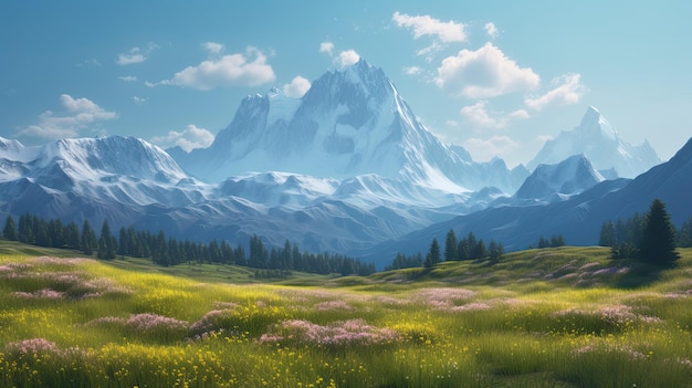 Un paysage de montagne avec une montagne en arrière-plan