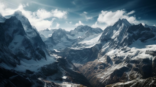 Un paysage de montagne avec une montagne enneigée en arrière-plan