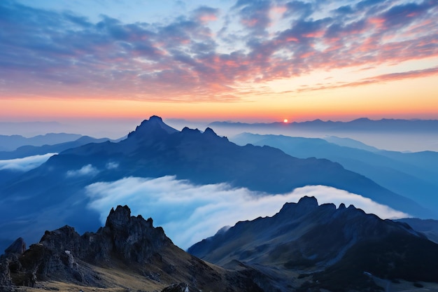 Photo paysage de montagne avec des nuages au lever du soleil dolomites italie