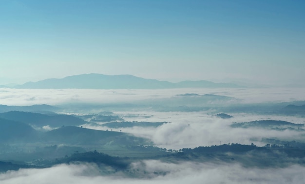 Paysage de montagne avec des nuages ​​et du brouillard