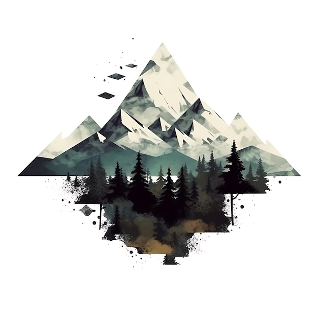 Paysage de montagne Paysage en forme de triangle Arrière-plan blanc Nature paisible et impressionnante