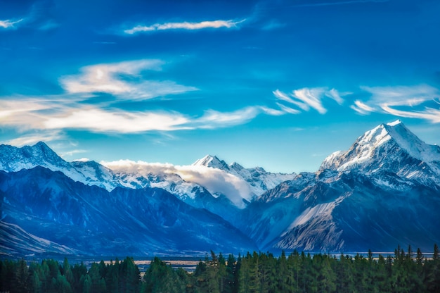 Paysage de montagne pittoresque de la Nouvelle-Zélande tourné au parc national du Mont Cook.