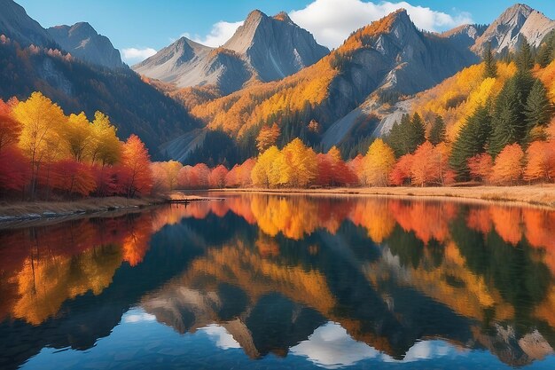 Le paysage de montagne reflète les couleurs de l'automne dans l'eau tranquille générative ai