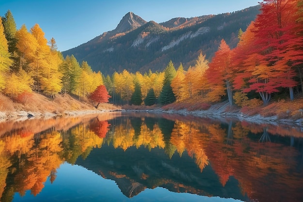 Le paysage de montagne reflète les couleurs de l'automne dans l'eau tranquille générative ai