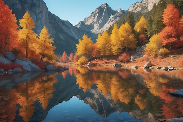 Le paysage de montagne reflète les couleurs de l'automne dans l'eau tranquille générative ai