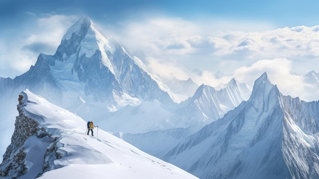 Un paysage de montagne avec un skieur dessus