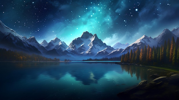 paysage de montagne sombre la nuit illustration 3d