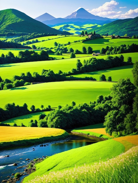 Paysage de montagne vert généré par l'IA