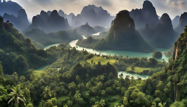 Photo un paysage avec des montagnes et des arbres