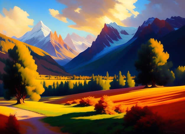 Paysage de montagnes et d'arbres