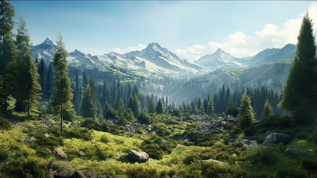 Un paysage avec des montagnes en arrière-plan