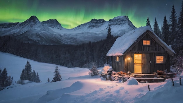 Paysage avec des montagnes et une aurore