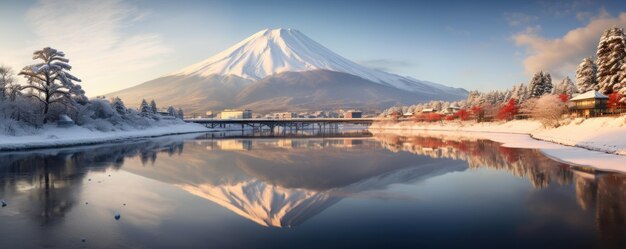 Le paysage des montagnes du mont Fuji près du lac Kawaguchi au Japon