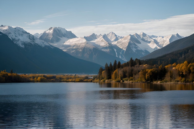 un paysage avec des montagnes et un lac