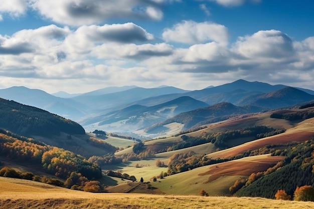 Un paysage avec des montagnes et des nuages en arrière-plan