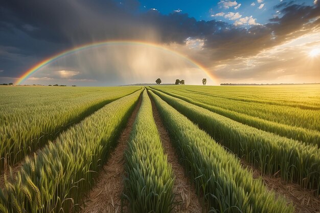 Paysage naturel de l'arc-en-ciel sur le champ de blé