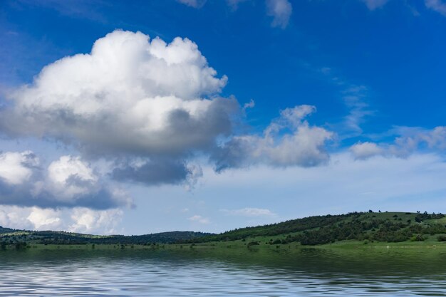 Paysage naturel avec un champ vert couvert d'herbe