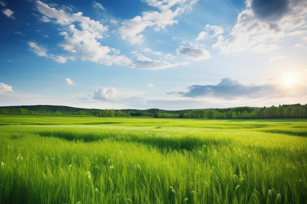 Photo paysage naturel avec des champs d'herbe verte paysage de printemps et d'été