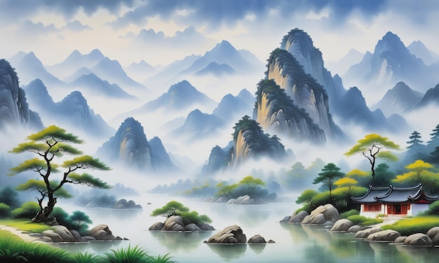 Paysage naturel chinois avec montagnes