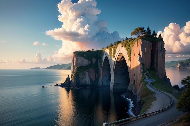 Paysage naturel de falaise et de montagne au bord de la mer fond d'écran donnant sur la vue lointaine