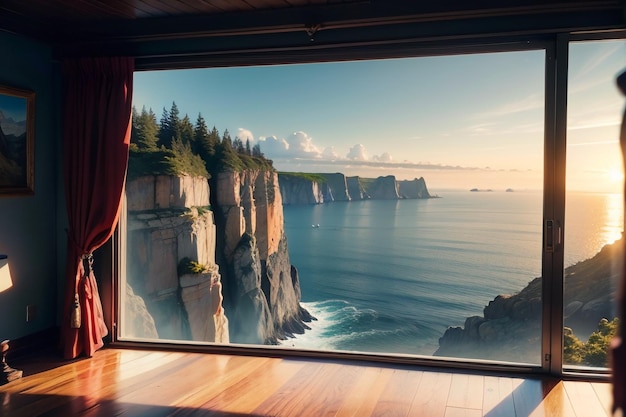 Paysage naturel de falaise et de montagne au bord de la mer fond d'écran donnant sur la vue lointaine