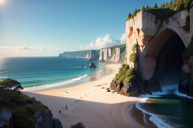 Paysage naturel de falaise et de montagne au bord de la mer fond d'écran donnant sur la vue lointaine