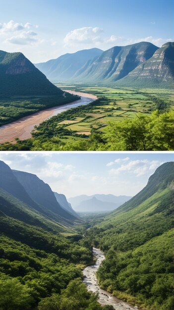 Un paysage naturel incroyable avec des montagnes, des rivières et des arbres.