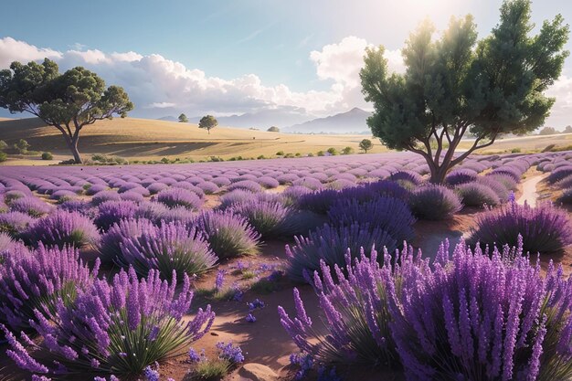 Paysage naturel de lavande numérique