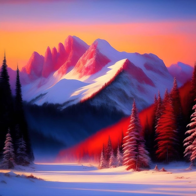 Paysage naturel des montagnes enneigées et des arbres contreforts Illustration