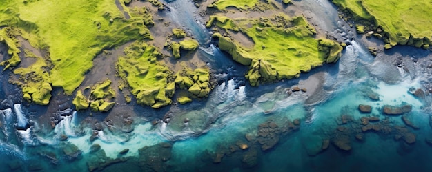 Paysage naturel panorama montagnes vallées islandaises avec une rivière ai génératif