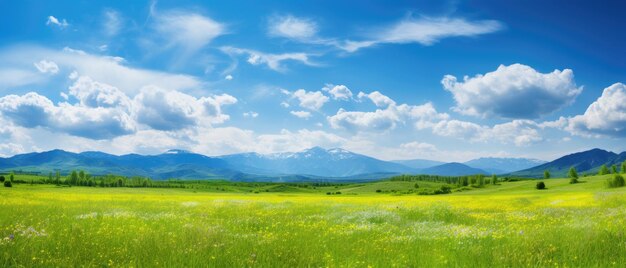 Paysage naturel panoramique avec un champ d'herbe verte