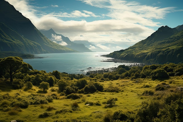 Photo paysage néo-zélandais avec un lac de montagne art génératif ai belle vue