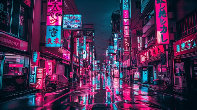 Photo le paysage nocturne de l'allée de la ville d'anime