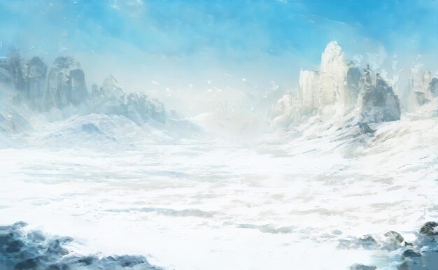 Paysage de noël épique d'hiver fantastique de montagnes nature gelée fond de jeu rpg