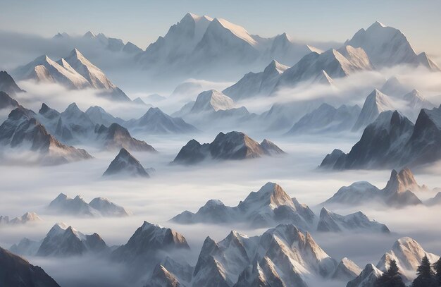 Paysage en noir et blanc avec une montagne Illustration de peinture