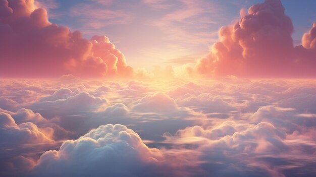 Un paysage de nuages éthériques rayonnant la lumière céleste au coucher du soleil